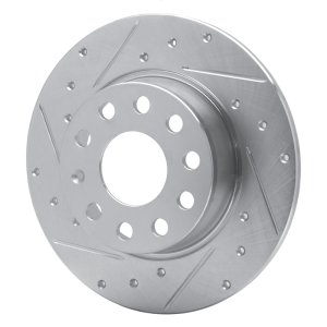 Audi A3 Sportback E-Tron Brake Rotor (1) - Rear Left - R1 Concepts - Drilled & Slotted - Silver - `05-`25
